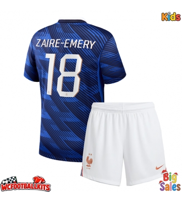 France Warren Zaire-Emery #18 Replica Home Stadium Kit for Kids World Cup 2026 Short Sleeve (+ pants)